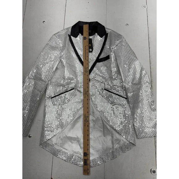 Cloud Style White Silver Sequin Suit Jacket Mens Size Large